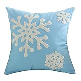 E.life Soft Square Christmas Snowflake Style Cotton Line Embroidery Throw Pillow Case Outdoor Cushion Cover Decorative 18x18