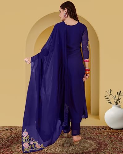 Image of Amazon Brand - Tavasya Women Zomato Thread Cording Embroide Kurta with Pant and Dupatta|Salwar Suit|Kurta Set|3 Piece Set