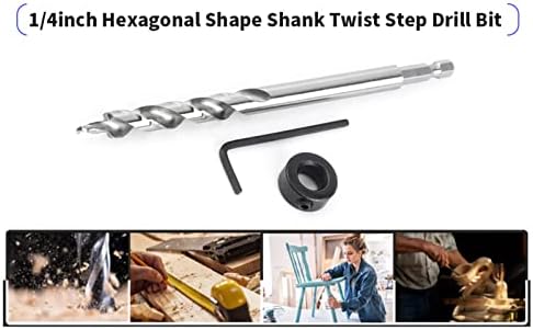 3/8" Step Drill Bit Hex Shank Pocket Hole Drill Bit with Adjustable Depth Stop Collar for Pocket Hole Jig Kit