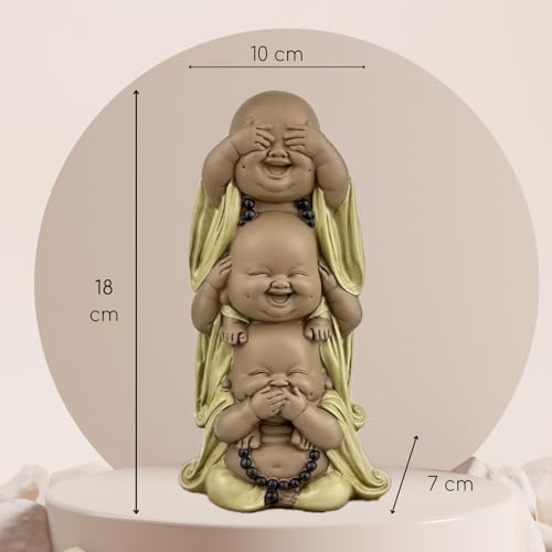 Miniatura 4 de Zen Light - Estatua De 3 Budas Riendo - No Ver Nada - No Escuchar Nada - Nada Decir - Conjunto Simbólico De Buda Bebé - Estado De Ánimo Tranquilo Y Alegre - Decoración Zen - H 18 Cm - Zen Light