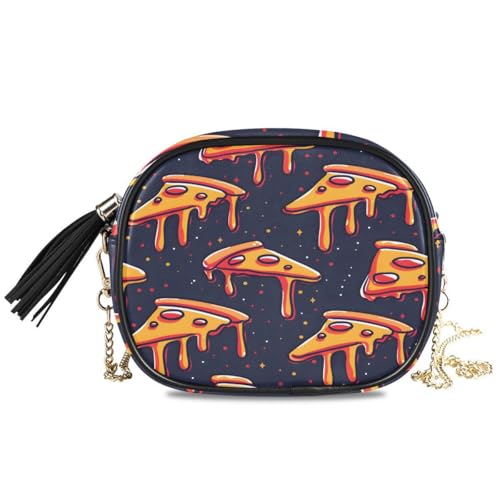 ALAZA Women's Pizza Slices on Dark Space Like Pattern PU Leather Crossbody Bag Shoulder Purse with Tassel