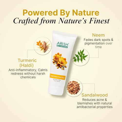 Image of ARISH BIO-NATURAL Haldi Neem Face Wash- 75 ml | Turmeric, Tulsi & Honey | Herbal Anti-Acne Cleanser for Pimples & Blemishes | Deep Cleansing for Oily & Acne-Prone Skin | For Women & Men All Skin Types