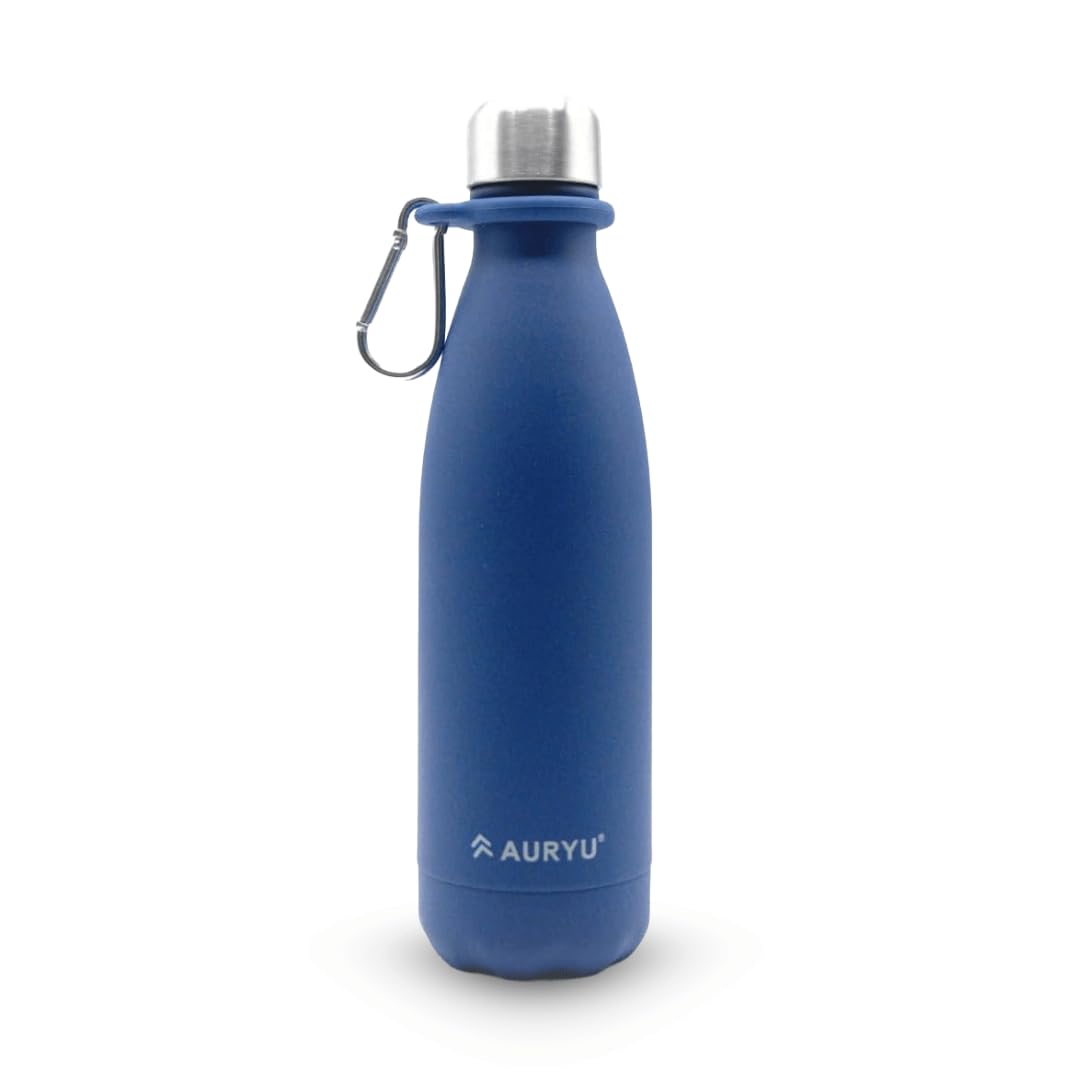 Triple-Walled Insulated Stainless Steel Water Bottle with Bonus Handle, 17oz, Drinks Cold for 24h & Hot for 12h, Leak Proof, Navy Blue