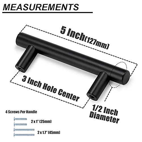 Image of Probrico (15 Pack Flat Black Modern Cabinet Handles 3 Inch Hole Centers Cupboard Pulls Kitchen Cabinet Stainless Steel T Bar Dresser Handles