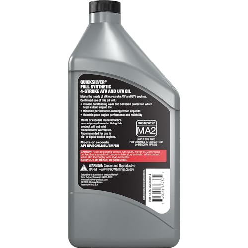 Quicksilver 8M0058914 5W-40 Full Synthetic 4-Stroke ATV Engine Oil – 1 Quart