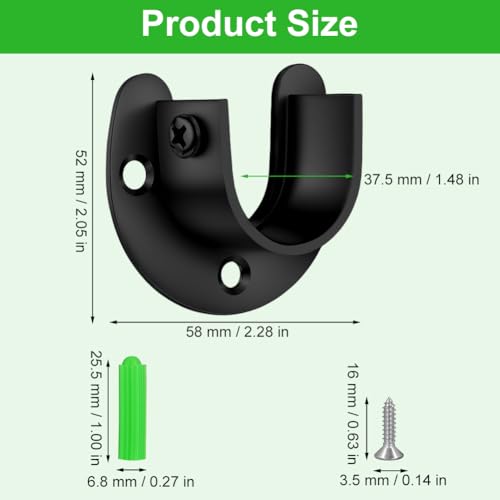 NUTKIT Kleiderstange Halterung, 2 Stück Rundrohr Halterung mit Schrauben, 32MM U-Form Stangenhalterung Kleiderstangenhalter,aus Edelstahl, Stangenhalter Schrankrohrhalter für Schrankrohr-Stange