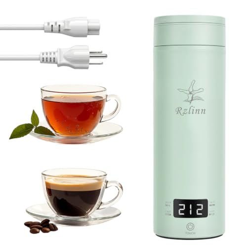 Rzlinn Portable Electric Kettle forTravel, Small Hot Water Kettle with NTC Temperature Control and Auto Shut-Off, 316 Stainless Steel, Green 120V & 15oz