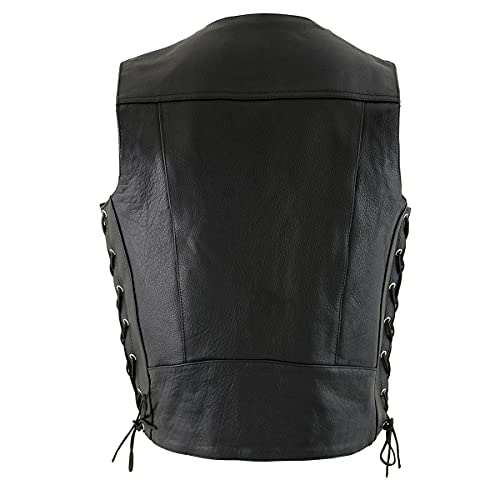 Image of Milwaukee Leather Men's Premium Leather Western Style V-Neck Motorcycle Rider Vest with Front Snap Closure |LKM|ML|SH
