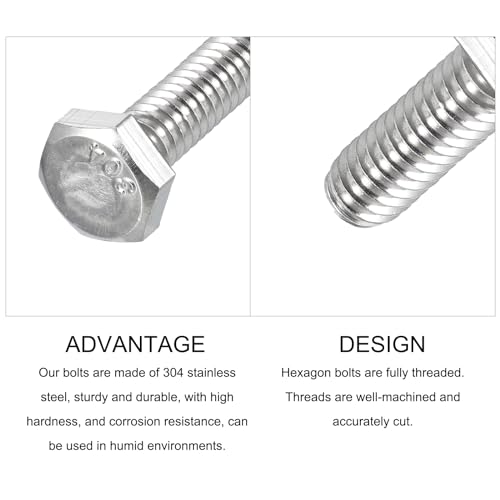 Image of METALLIXITY Hex Head Bolts (1 /4-20 x 7 /8 inch) 25Pcs, 304 Stainless Steel 18-8, Fully Threaded, External Hex Drive, Plain Finish, Hex Head Screw Bolt, Silver