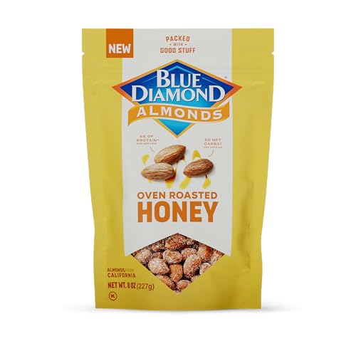 Blue Diamond Almonds, Frutos secos de miel tostada prémium para dulces con postre o elección saludable, 8 onzas (paquete de 1)