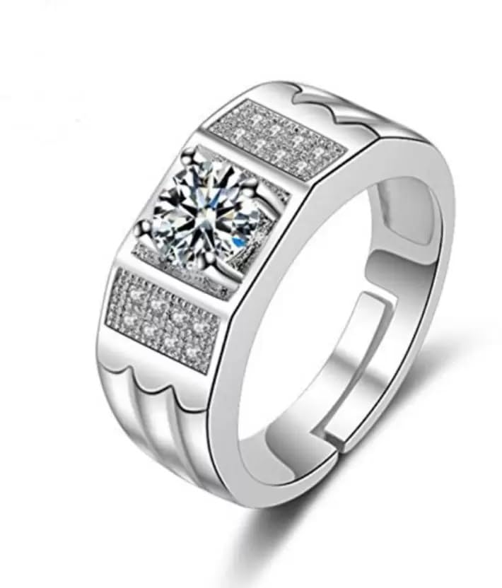 Ring for Men Mens couples gents Boys Boyfriend Friends American diamond AD CZ stone thumb Band Stylish proposal Adjustable Silver Finger ring Platinum combo Valentine gifts Anniversary 347-image-4
