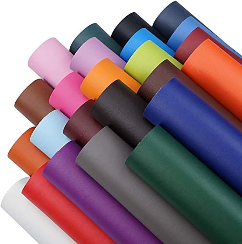 Lot de 24 feuilles de tissu imitation cuir de 21 x 15 cm - Couleurs unies - Dos en coton pour nœuds, boucles d'oreilles, ornements, chaque feuille par couleur, au total 24 feuilles Cover