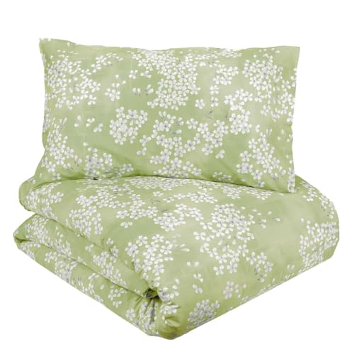 Fazzini Funda nórdica de percal Kimono 3 verde – No incluye sábana bajera – Matrimonial (saco 255 x 260 cm + 2 fundas de almohada 50 x 80 cm)