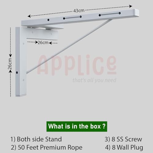 Image of Heavy Duty 5 Layer Wall Mount Cloth Drying Stand for Balcony with 50 Feet Rope | Foldable Clothes Drying Stand | Wall Mounted Cloth Drying Stand (L Type)