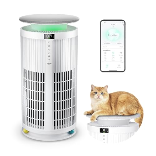 Large Air Purifiers for Home Large Room up to 4200 ft², Yaber HEPA Air Purifier for Home Pets, Auto Mode PM2.5 VOC Monitor with Lights, APP Smart Air Cleaner for Pet Hair Odor Pollen Smoke Dust