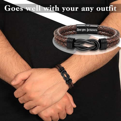 Gifts for Men Leather Bracelet Brown Braided Forever I Love You Gifts for Him Infinity Cuff Bracelets Birthday Gifts for Boyfriend Son Grandson Husband Dad Mens Fathers Day Gift