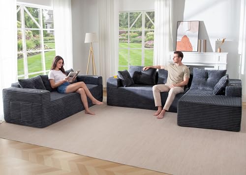 Image of MAXYOYO Modular Sectional Couch with L-Shape Chaise and Loveseat, Modern Boneless Couch for Living Room, Oversized Sofa with Deep Seat, No Assembly Required, Dark Grey