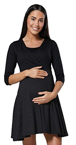 HAPPY MAMA. Para Mujer Mini Vestido Skater premamá y de Lactancia. 603p (Negro y Puntos Negros, 44, 2XL)
