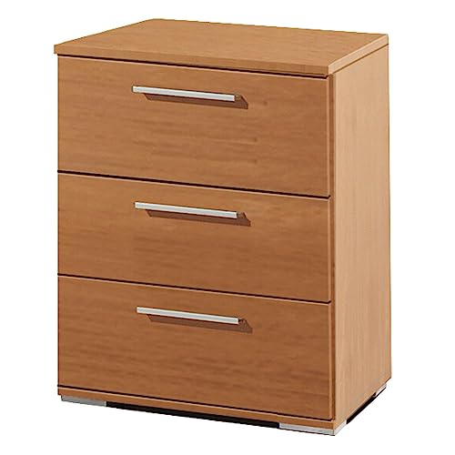 Miroytengo Mesita De Noche Clásica 3 Cajones Color Cerezo Melamina Dormitorio Moderno 42x63x35