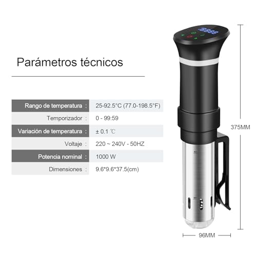 Miniatura 3 de Sous Vide Garer Sous Vide Stick De Acero Inoxidable, Olla De Cocción Lenta Con Pantalla Táctil Led, 1000 W, Con Ajuste Preciso De Temperatura Y Temporizador, Incluye Libro De Recetas, Gris