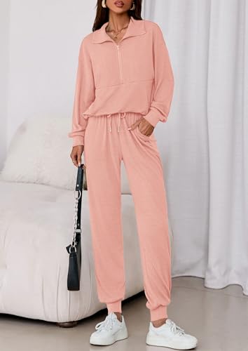 Image of PRETTYGARDEN Women's Fall 2 Piece Lounge Sets Zip Up Sweatshirt Jogger Pants Sweat Track Suits Travel Outfit Winter Clothing