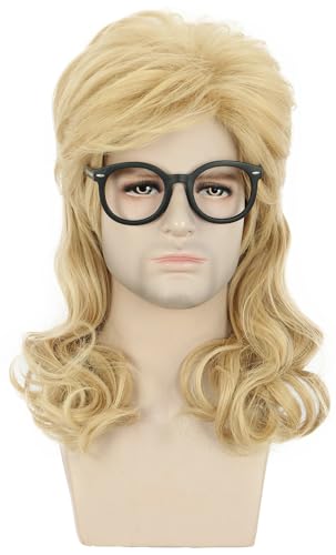 karlery Men Women Long Curly Blonde 70s 80s Wig Heavy Metal Rocker Mullet