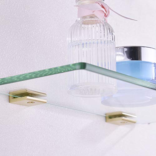 Orhemus 2pcs Adjustable 304 Stainless Steel Glass Clamp Clip Shelf Brackets Holder Support 0.23\"-0.35\", Brushed Gold Finished Heavy Duty - Thumbnail 3