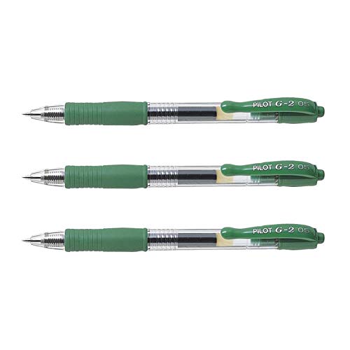 Pilot Pack of 3 G2 05 Gel Ink Ballpoint Pens Fine Tip Greenaa