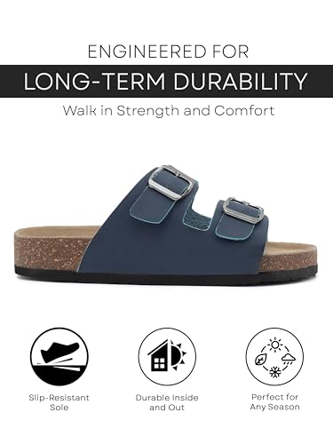 Image of HF JOURNEY Women's Cork Footbed Sandal,Slip On Entry,(Size 36-41) PU, Casual Lounging Slipper, EVA Sole, Flat Heel, Amelia 2.0