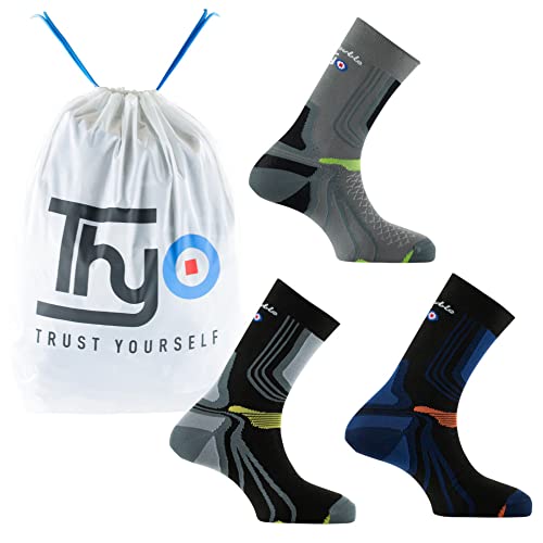 Thyo - Lot de 3 paires de mi-chaussettes La Double® Trek en fils recyclés - couleur - Noir - Pointure - 43-44