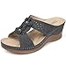 TEMOFON Womens Wedge Sandals Leather: Casual Dressy Women Gray Summer Platform Wedge Sandals Slip on Low Heels Comfortable Walking Size 10.5
