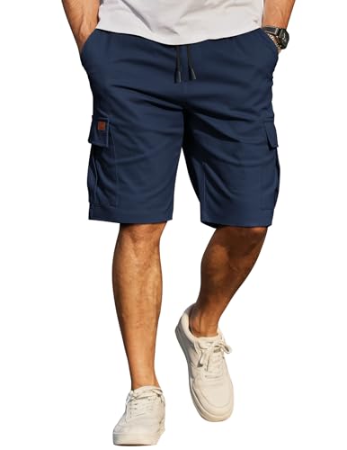 COOFANDY Kurze Hosen Herren Baumwolle Cargo Shorts Freizeithose Herren Kurz Elastische Taille Sommer Chino mit 6 Taschen Blau Violett XL