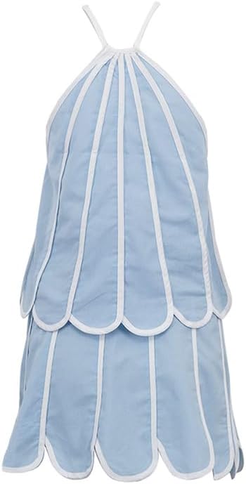 THLAI Dressy Womens 2 Piece Outfits Sleeveless Halter Neck Crop Top & Scalloped Hem Mini Skirt Set Street Style