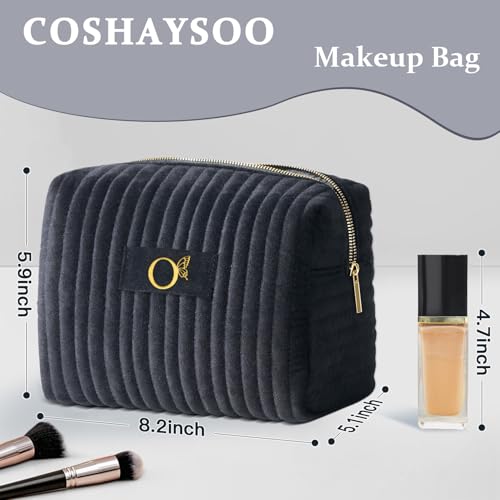 Image of COSHAYSOO Quilted Make Up Bag Initial Velvet Cosmetic Pouch with Butterfly Decor for Women 18 19 20 21 22 23 24 25 26 27 28 29 30 40 50 Year Old Birthday Gifts, Black Letter O