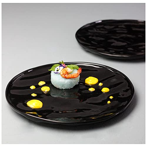 Roro Ceramic Stoneware Wavetop Style Glazed Handmade Fine Dining Black Round Dinner Plates | Sushi Platter, 10.5 Inch X 2 #TOP4