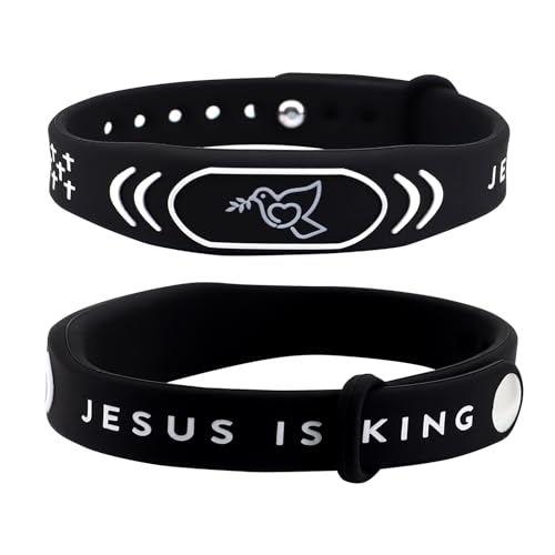 2 Pack Bible Verse Bracelets,with NFC Scan‌ Daily Scripture Bracelets Christian Gospel Scripture Bracelet Faith and Style Combined Inspirational Religious Gifts for Men and Women (JESUS IS KING-Black)