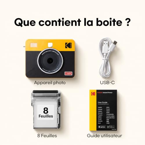 KODAK Mini Shot 3 Retro Appareil Instantané 7,6x7,6cm, 38 Feuilles, Jaune