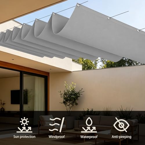 Voile ombrage rétractable vague toile imperméable bâche terrasse extérieur gris