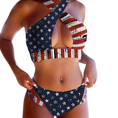 riou Bikinis Mujer 2024 Talla Grande Reductor Sin Aros Malla Rayas Vikinis Baratas Trajes de baño de Dos Piezas Tops y Lateral con Cordones Braguitas Verano Swimsuit Talla Grande Original