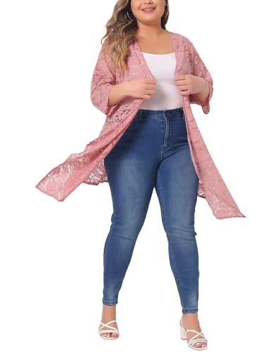 Image of Agnes Orinda Plus Size Cardigans for Women Open Front 3 /4 Sleeves Crochet Cover Ups Jackets 2024