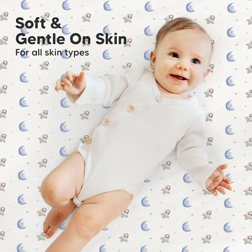 Image of 2-Pack Mini Crib Sheets Fitted, 38x26 Pack N Play Mattress Sheets (Cosmo) | Organic Cotton Sheets for Pack and Play Mattress, Soft, Breathable Playard Bedding Sheet, Mini Toddler Bed Cover, Boys, Girls