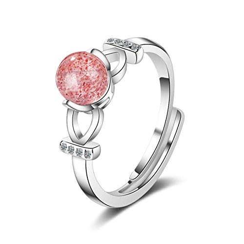 Bague quartz fraise ajustable pour femme avec cristal rose naturel chic