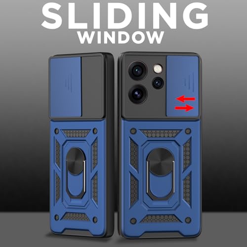Image of Outlouders Back Cover for Oppo Reno 15 Pro Mini 5G | D10 Tough Armor 360 Protection Case with Sliding Camera Shield & Ring Holder Stand Bumper Case (Blue)