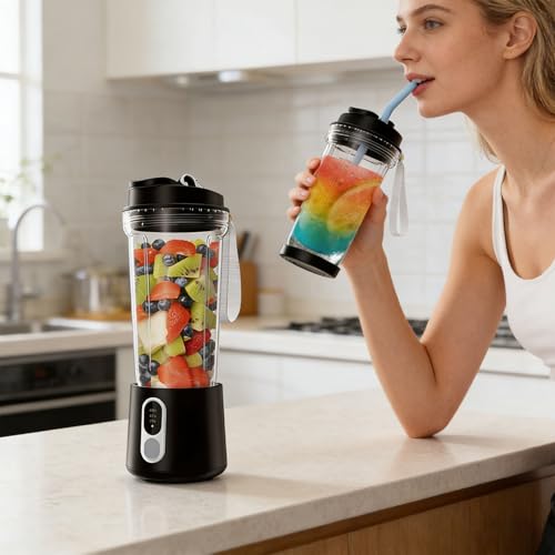 Mélangeur portable 300W avec bouteille de 600ml et batterie rechargeable pour voyage