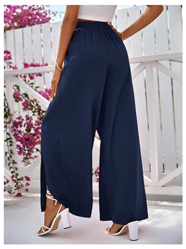 MakeMeChic Women's Wide Leg Pants Elastic High Waisted Wrap Front Long Palazzo Pants2