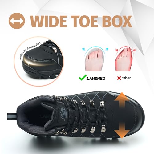 Image of LANSNBO Waterproof Steel Toe Boots for Women Wide Width Non Slip Work Shoes Lightweight Slip Resistant Safety Toe Sneakers Indestructible Construction Composite Toe Footwear