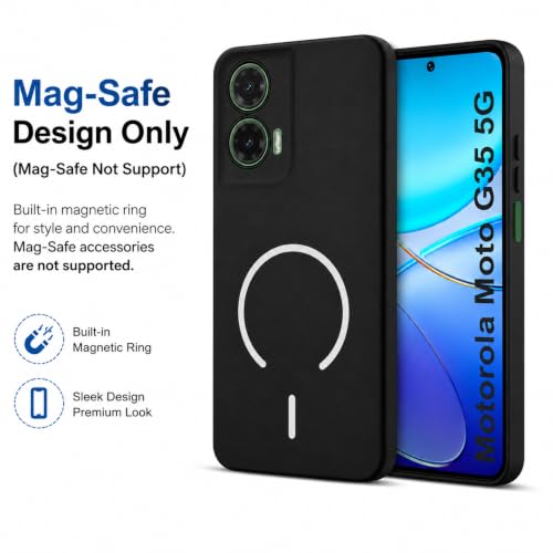 Image of SBMS Silicone Back Cover Case for Motorola Moto G35 5G | Soft Micro-Fibre Lining Inside | Magsafe Print On Back Side Camera Protection Bump | Shockproof Case for Motorola Moto G35 5G (Black)