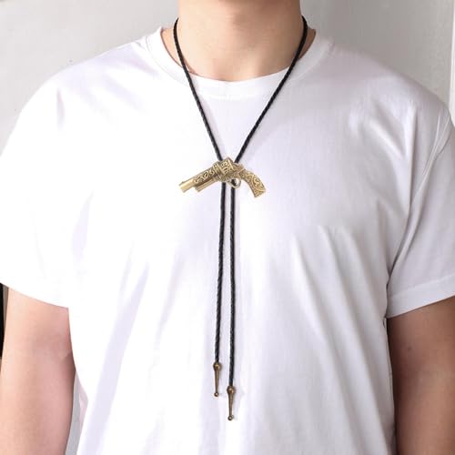 Image of GelConnie Bolo Ties for Men Women Western Cowboy Tie Mens Western Necklace Leather Necktie Gold Bolero Tie Cowboy Necklace