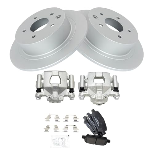 Image of TRQ Rear Brake Pad and Rotor Set Ceramic Coated Rotors Calipers Compatible with 2002-2006 2013-2017 Nissan Altima 2004-2006 Maxima