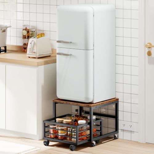 HOOBRO Mini-Kühlschrankständer mit beweglichem Korb, Mini-Kühlschranktisch mit Rollen und verstellbaren Füßen, Kühlschrank Unterschrank… – Ansicht 2